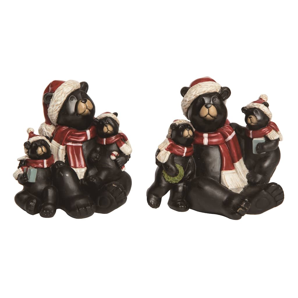 Transpac Large Resin Rustic Cmas Bear Figurine Set of 2 Christmas Home Decorations