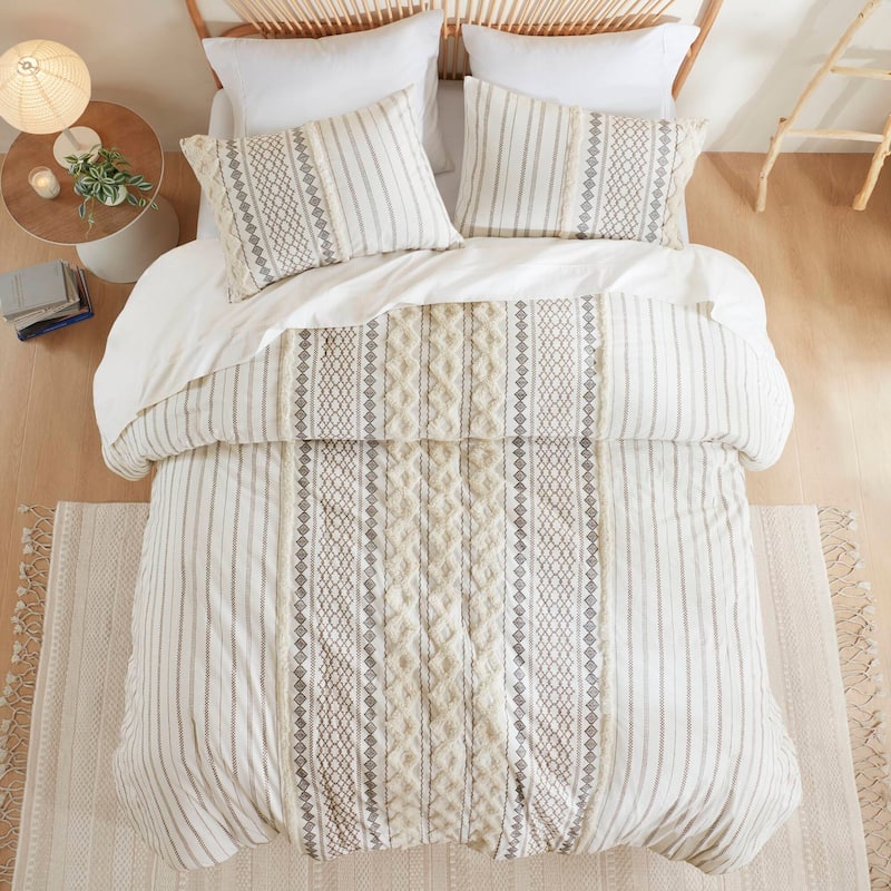 INK+IVY Imani Cotton Printed Duvet Cover Set with Chenille