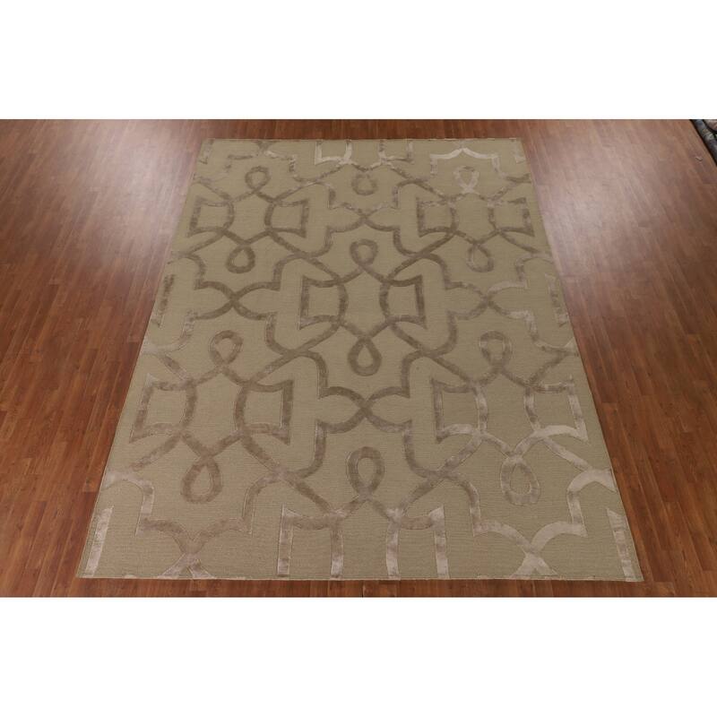 Geometric Modern Area Rug Handmade Oriental Wool Carpet - 9'0" x 11'9"