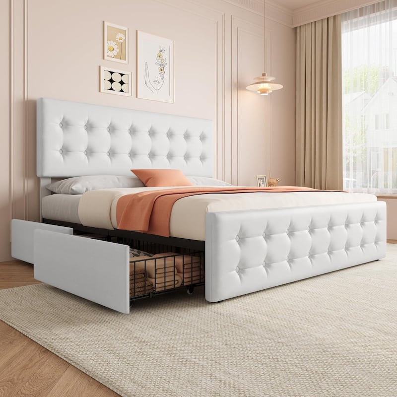 Bed Frame with 4 Storage Drawers and Headboard