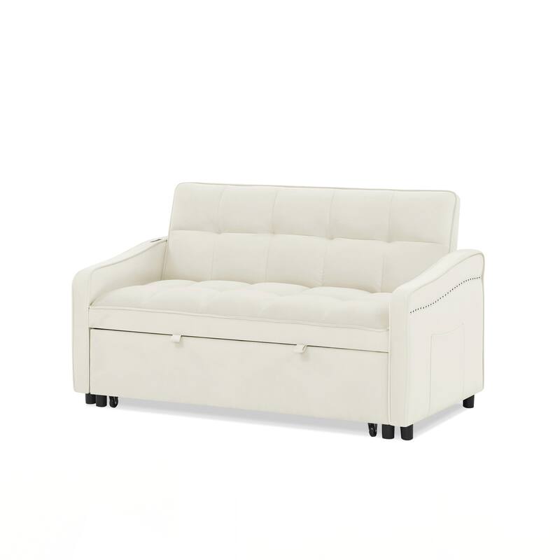 Loveseats Sofa Bed with Pull-out Bed,Adjsutable Back and Two Arm Pocket