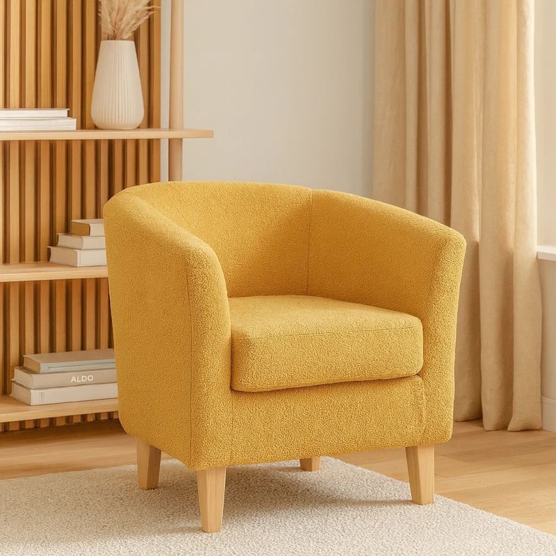Chair, 31 Inch Tub Design, Flourish Design, Modern Fabric, Mustard Yellow