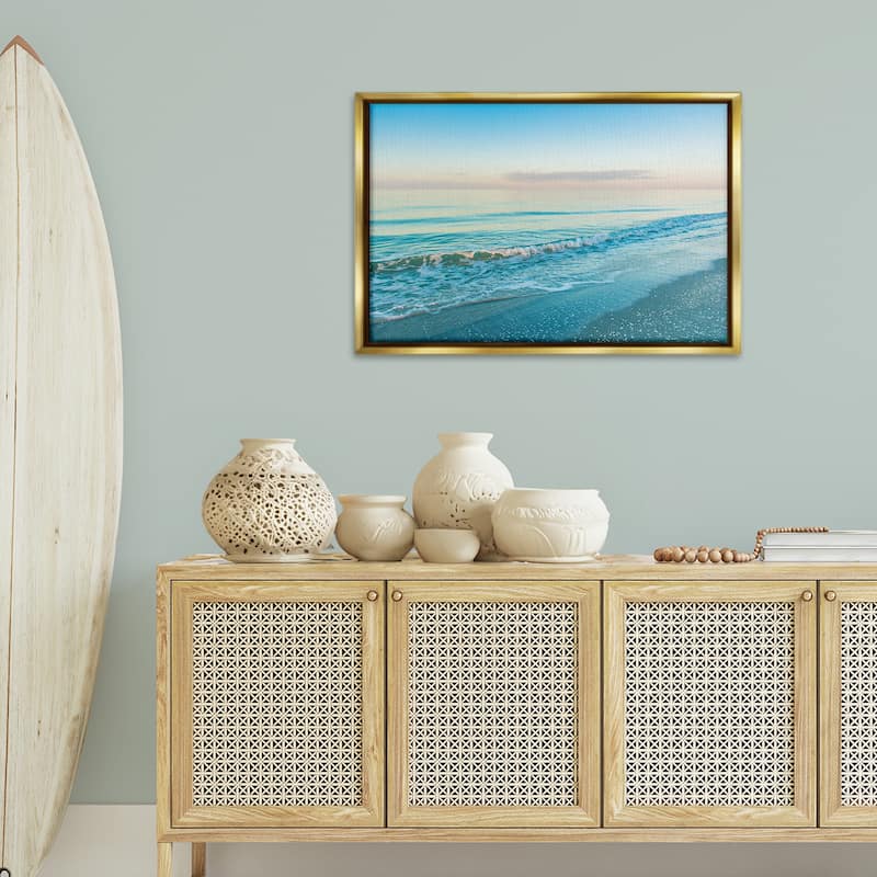 Stupell Serene Waves at Sunrise Framed Floater Canvas Wall Art Design By Mary Lou Johnson