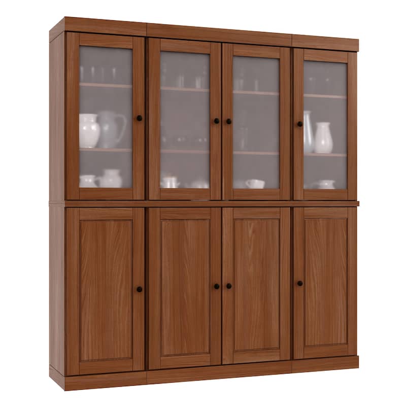 100% Solid Wood 65" Pantry China Cabinet with Solid, Frosted Glass Doors and Adjustable Shelves