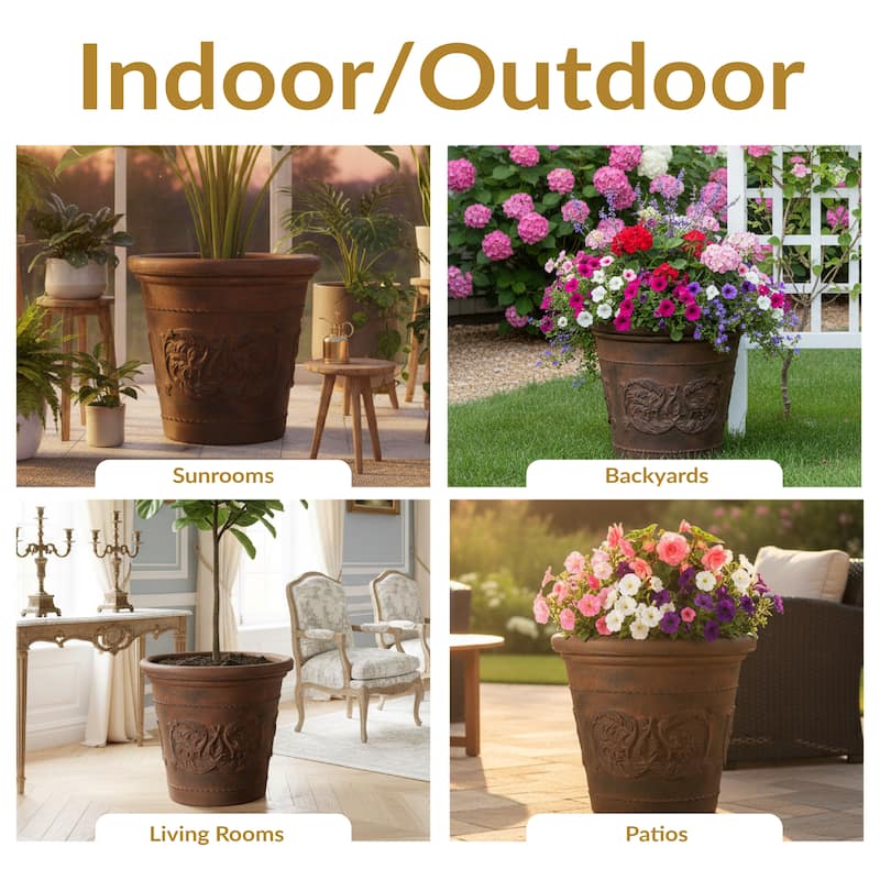 Arabella Outdoor Flower Pot Planter - Beige - 20-Inch - Single