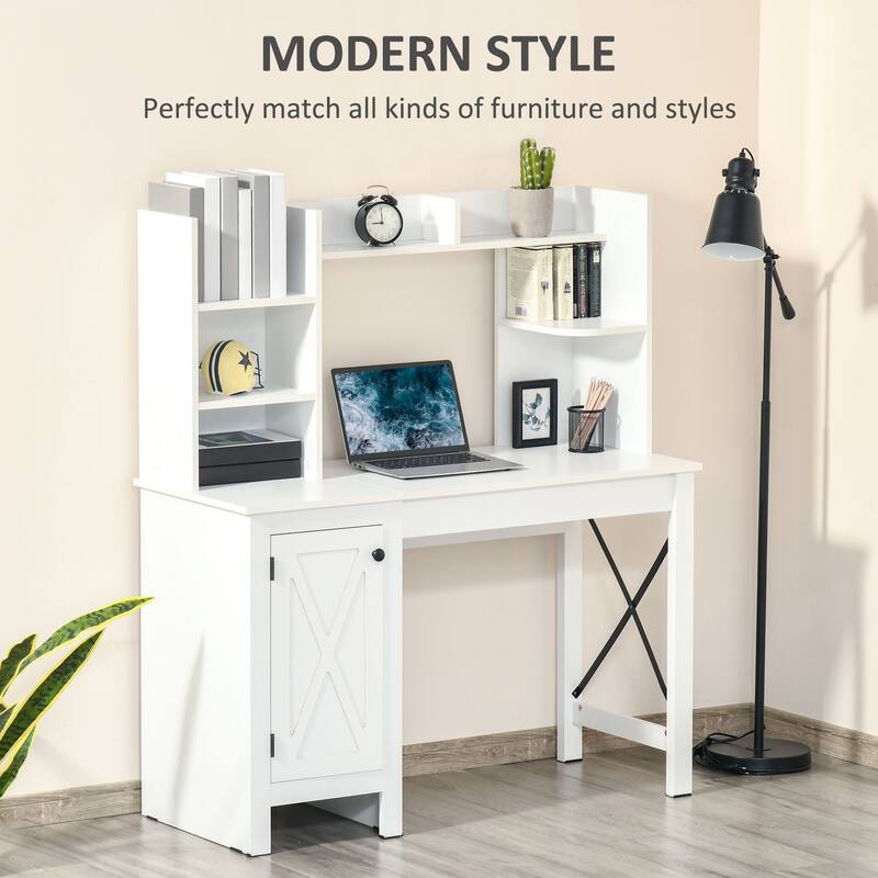 Farmhouse Computer Desk with Hutch and Cabinet, Home Office Desk with Storage and Shelves