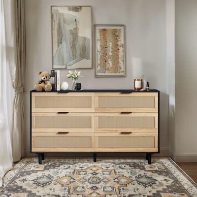 6-Drawers Rattan Buffet Storage Cabinet for Bedroom,Living Room