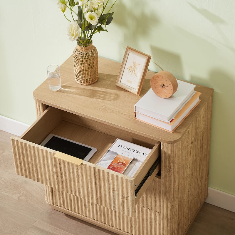 3 Drawers Drasser 2PCS, Modern Chest of Drawers Curved wave Design,Nightstand,Wood Drawer Organizer,27.6"W x 15.8"D x 27.4"H
