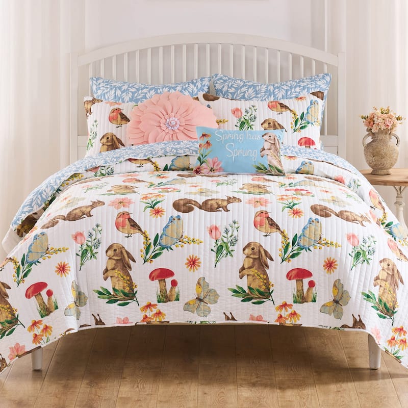 Porch & Den Willow Wildlife Cotton-Rich Reversible Quilt Set - King - Cal King - White