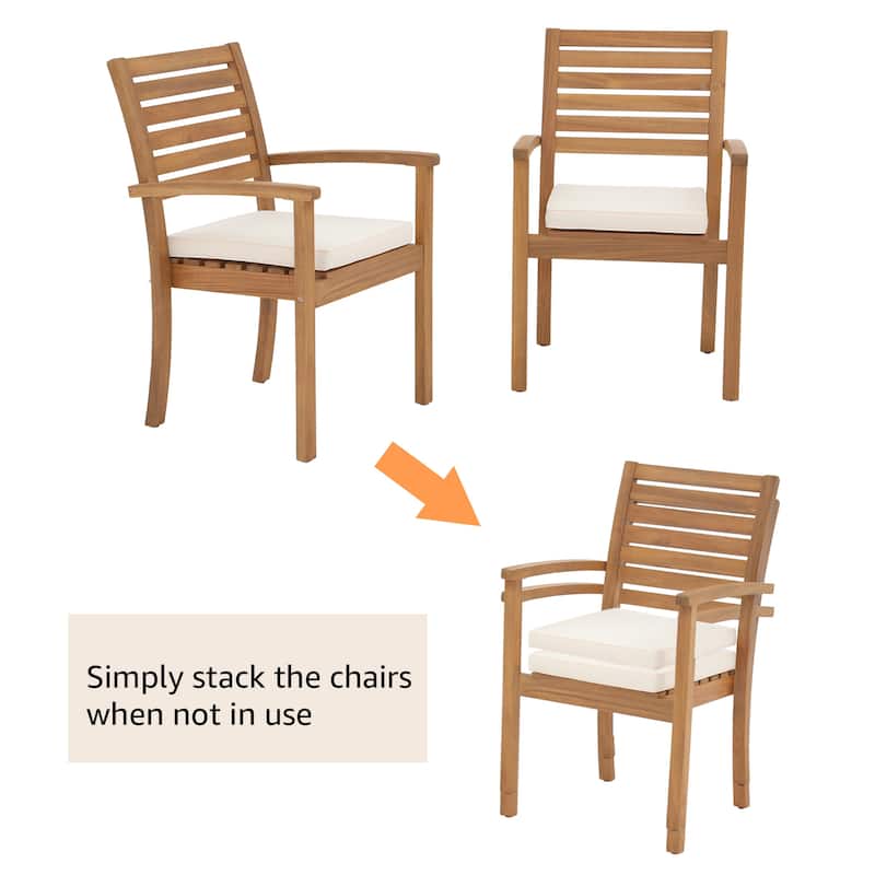 Patio 2-piece Stackable Acacia Wood Dining Chairs