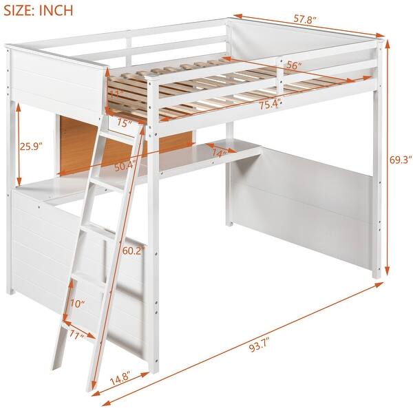 Modern Versatility Full size Wooden Loft Bed with Desk and Writing Board, No Box Spring Required, Maximized space