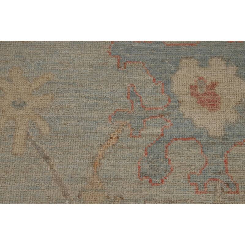 Vegetable Dye Blue Oushak Turkish Large Rug Handmade Wool Carpet - 10'2" x 14'1"
