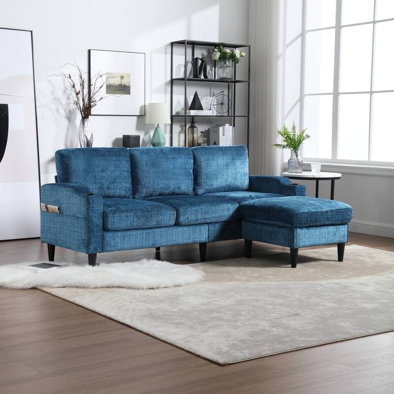 Convertible Sectional Sofa Couch, L-Shape Cozy Sofa Couch Set 4 Seat Sofa Sectional with Storage Ottoman for Living Room