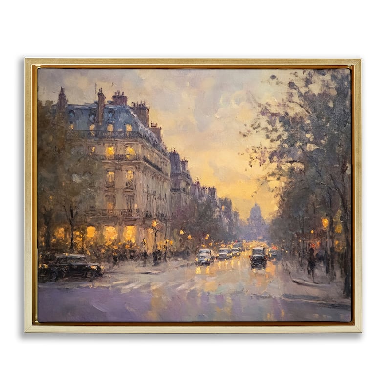 Stupell Vintage City Street View Framed Floater Canvas Wall Art Design By Petal Prints Design - 31 x 25 - Gold