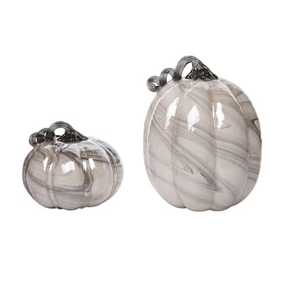 Transpac Glass 10.23 in. Gray Halloween Glossy Pumpkins Set of 2