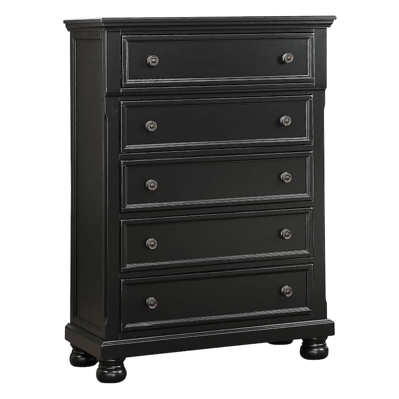 Casual Transitional Styling Chest of Drawers Black Finish Bun Feet - Black - 5-drawer