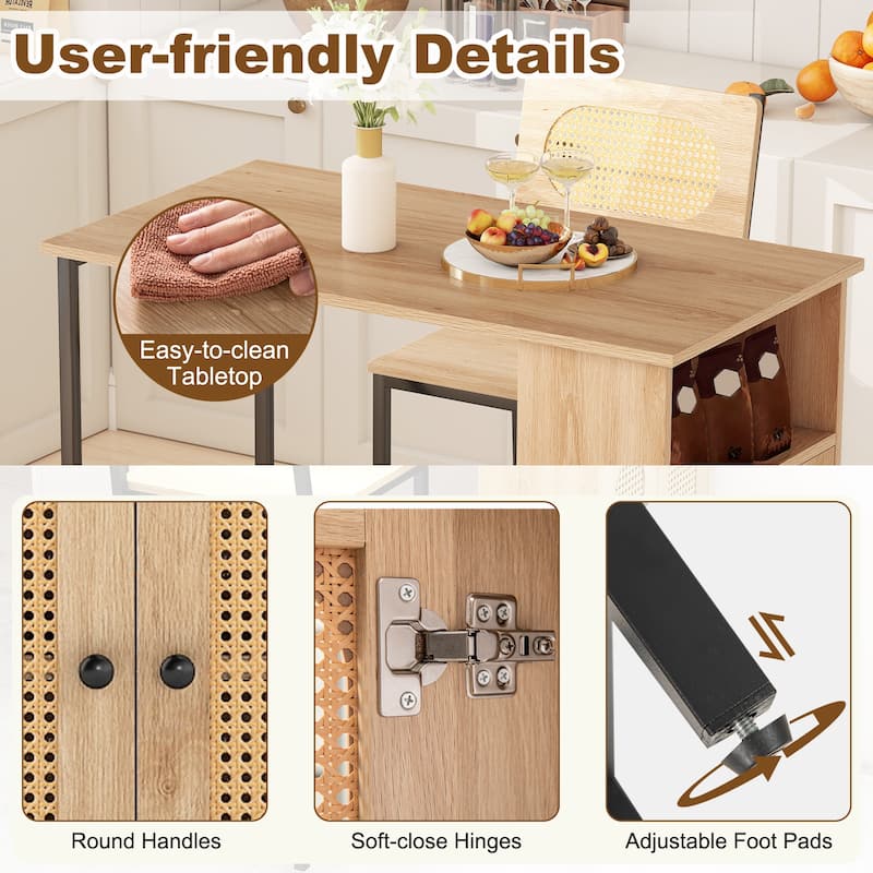 3-Piece Counter Height Kitchen Table and Stools Set with Open Compartment and Adjustable Shelf - 36" × 20" × 36"