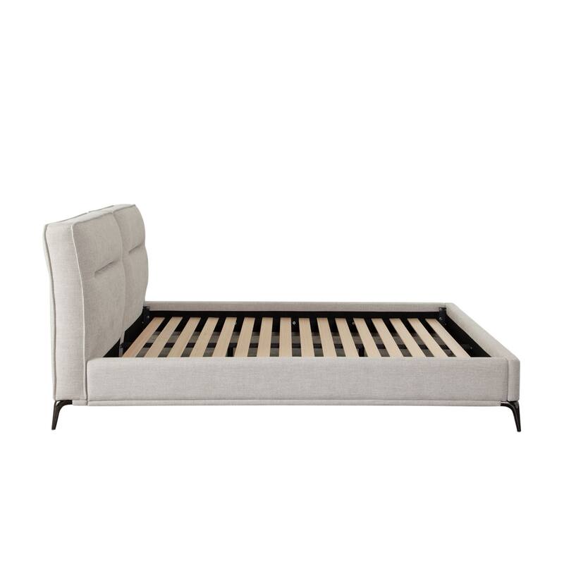 Lomp Low King Bed, Padded Tufted Mist Sand Brown Polyester Upholstery