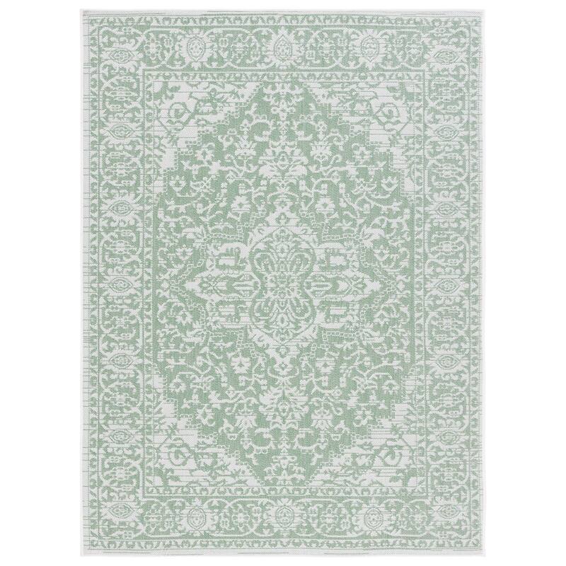 SAFAVIEH Bermuda Henriett Geometric Indoor/Outdoor Waterproof Rug - 4' x 6' - Green/Ivory