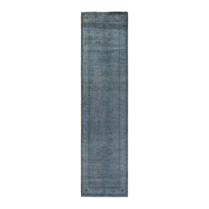 Fine Vibrance, One-of-a-Kind Hand-Knotted Runner Rug - Gray, 2' 6" x 10' 3" - 2' 6" x 10' 3"