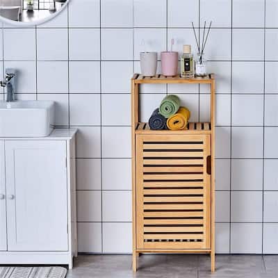 Bathroom Bamboo Storage Cabinet - 13.1"D x 14.3"W x 34"H