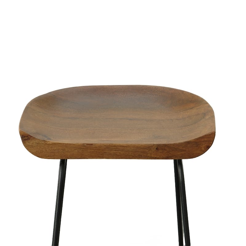 Set of Two 25" Chestnut and Black Solid Wood and Steel Backless Counter Height Bar Chairs
