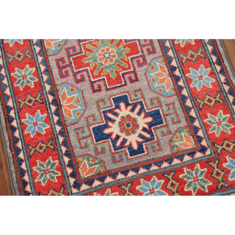 Geometric Kazak Oriental Accent Rug Handmade Wool Carpet - 2'0"x 3'1"