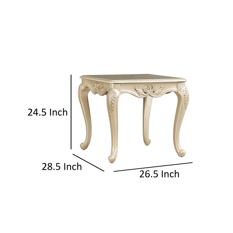 Roche Side End Table, 29 Inch, Classic Cabriole Legs, Champagne Gold Wood