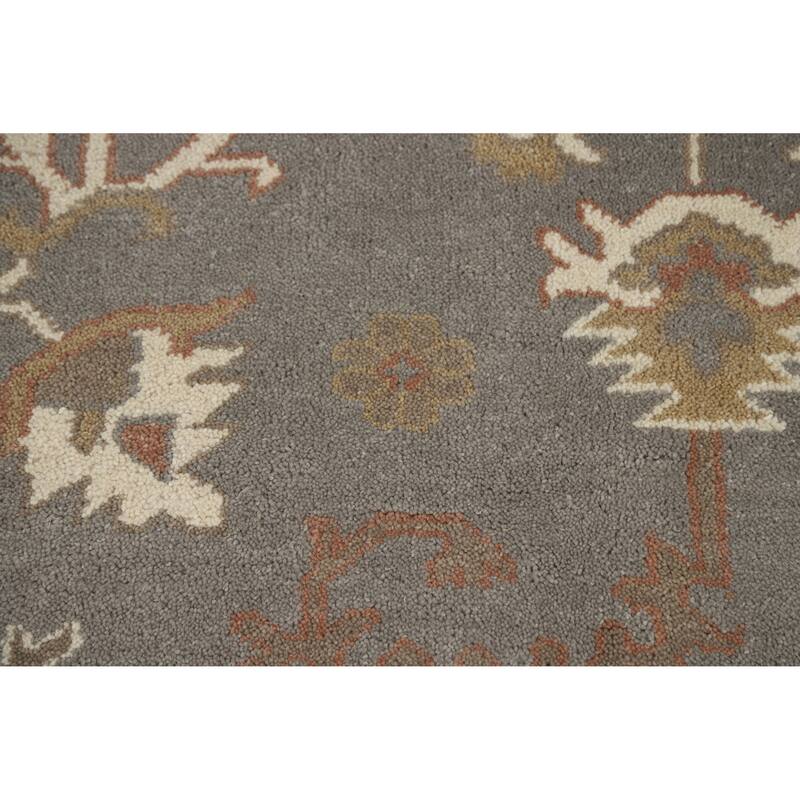 Gray Oushak Indian Area Rug Handmade Transitional Floral Wool Carpet - 9'2" x 11'7"