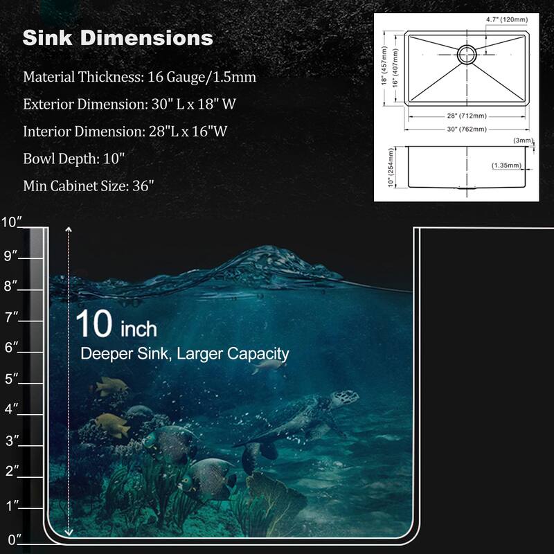 WOWOW Drop-In/Undermount Single Bowl 18-Gauge Kitchen Sink