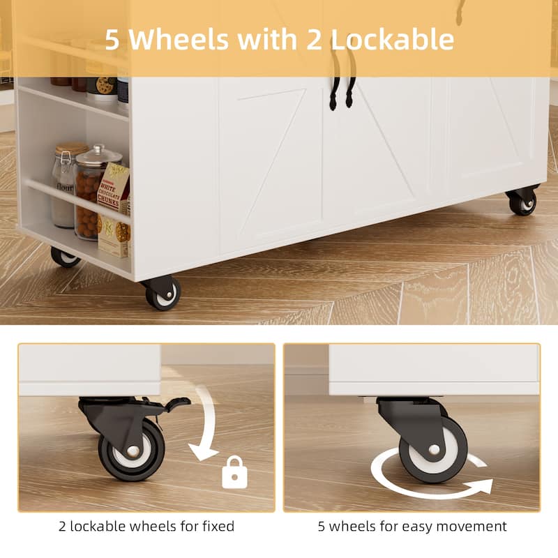 43" Kitchen Island Cart with Drop-Leaf Countertop, Rolling Storage Cabinet on Wheels for Small Kitchens