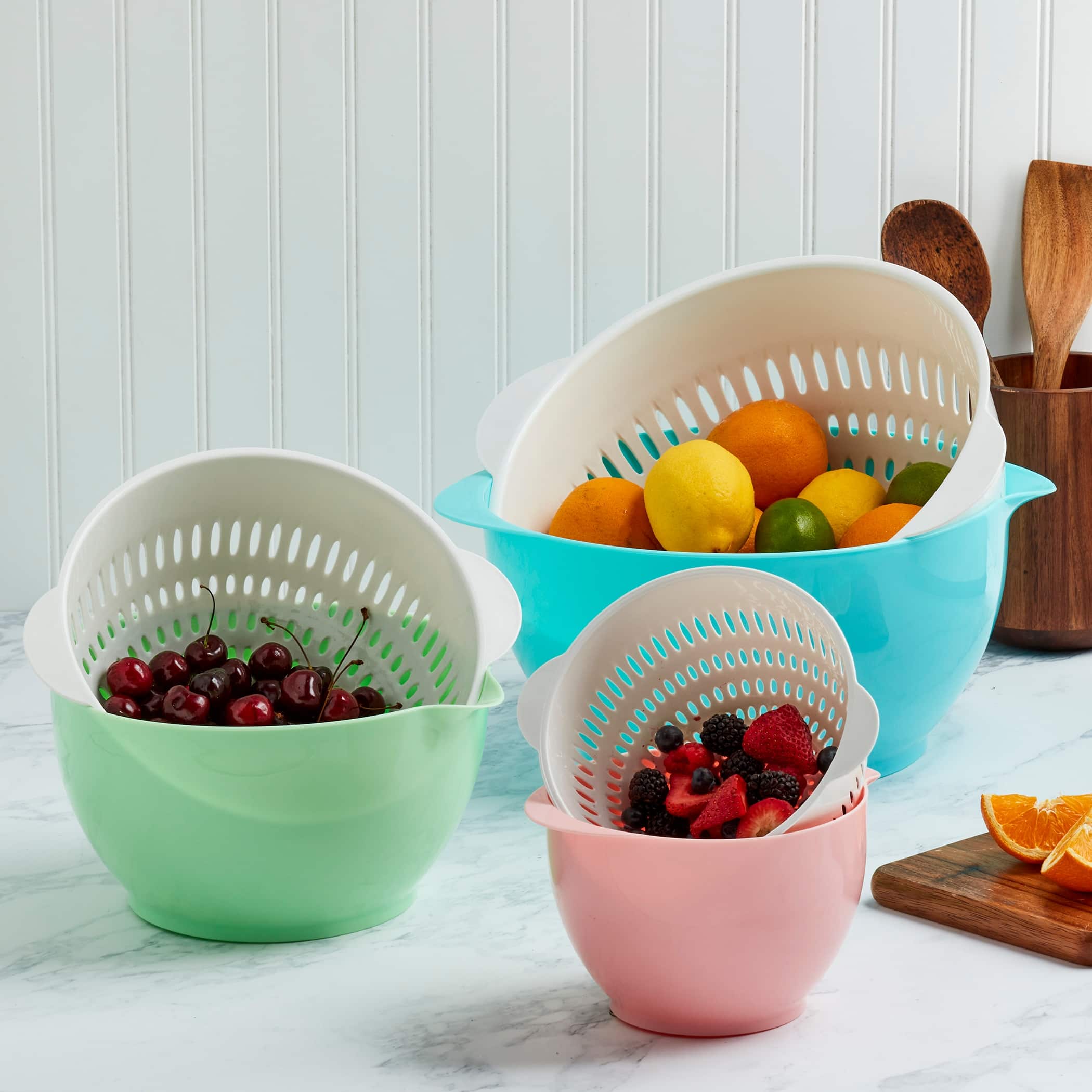 2 Piece Mixing Bowls with Colanders Set, Assorted Colors On Sale