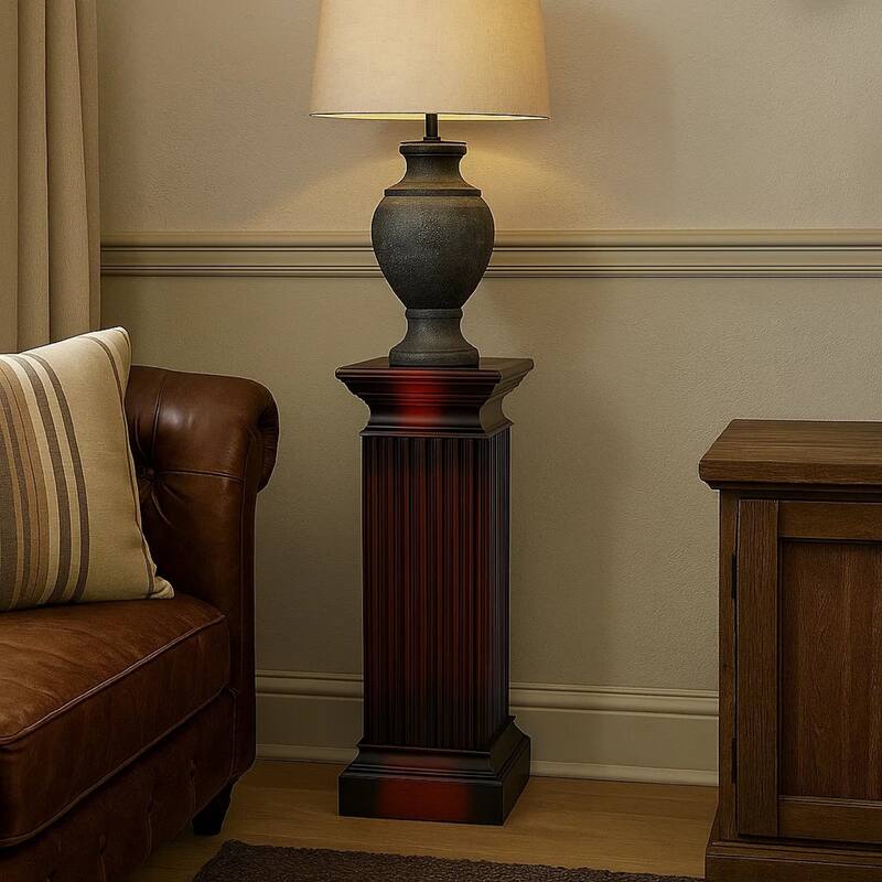 Transitional Style Square Top Pedestal Stand, Brown