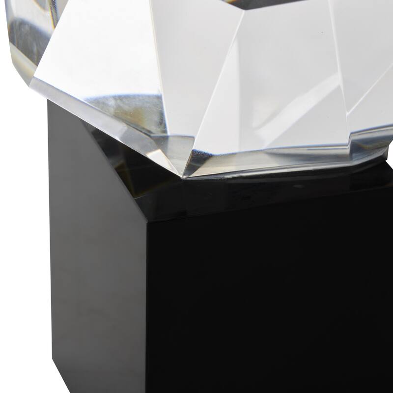 Glass Abstract Cut Stone Inspired Decorative Sculpture with Black Base - Clear - Roche River Decor
