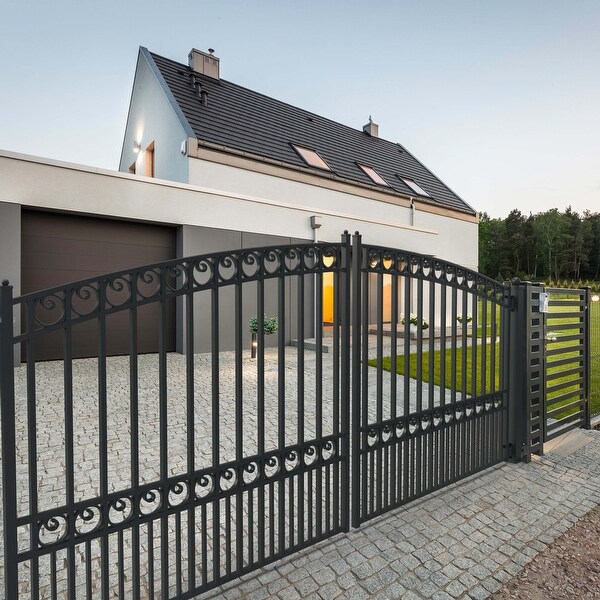 邦楽 THE GATE WAY ALEKO Paris Style Steel Dual Swing Driveway Gate 18' Black - 18 ft