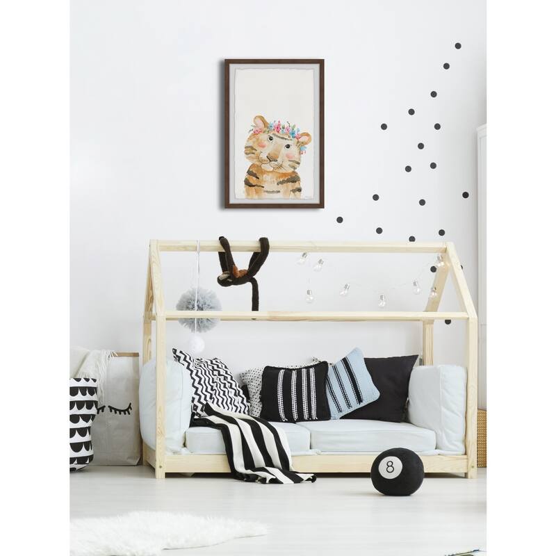 Tiger With Flower Crown Framed Wall Art, Floral Delight - A Blooming Accent for Your Living Space