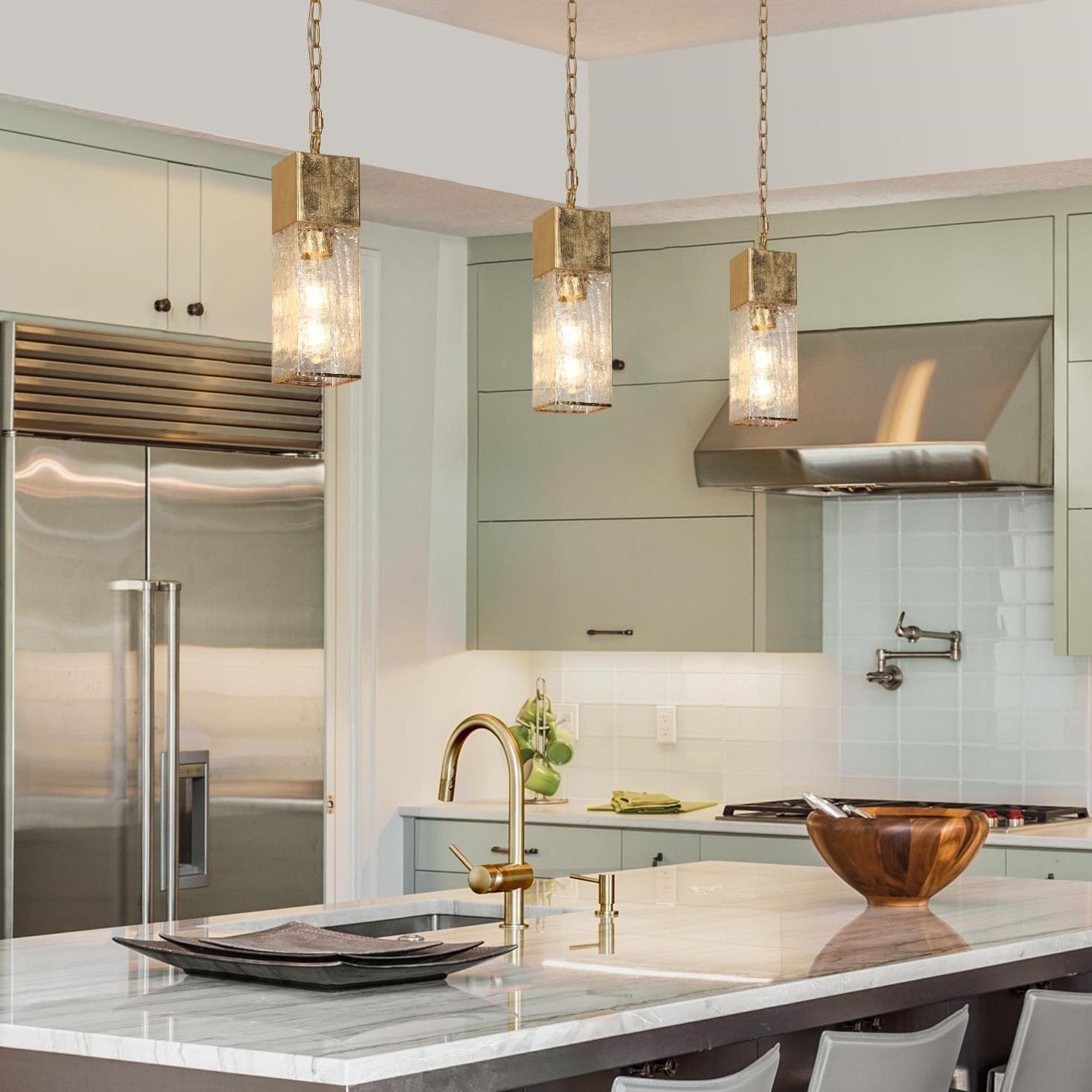 Luxmira Modern Mini Luxury Glam Gold Cylinder Single Pendant with Art Glass for Kitchen Island W 3.9 x H 14.6
