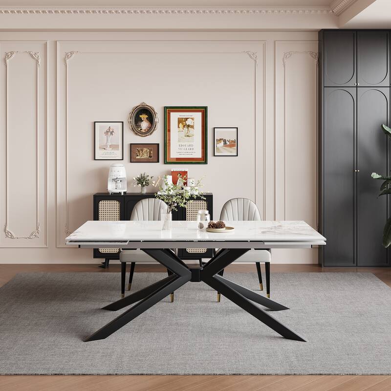 9 - Piece 110.24'' Extendable Sintered Stone Dining Table with 8 Chairs Dining Set
