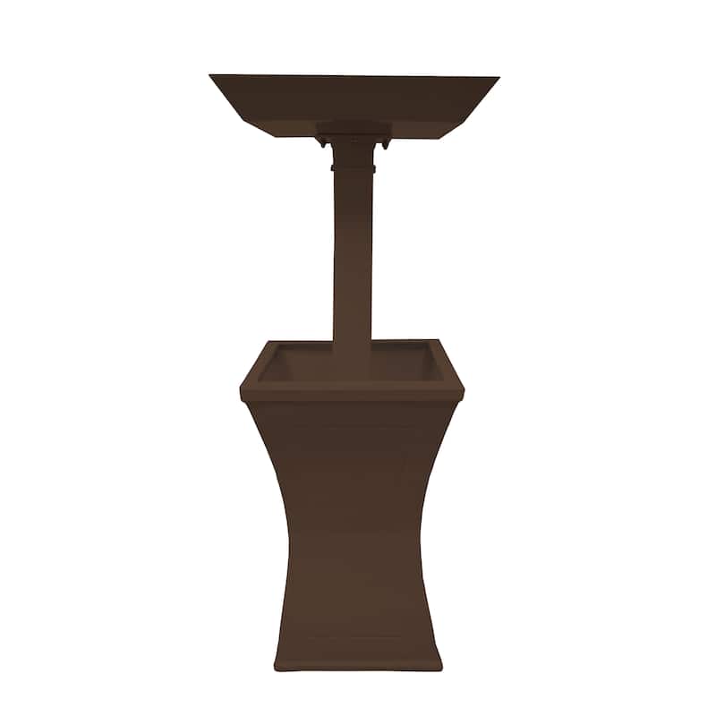 Modern Square Cast Aluminum Metal 40-in Bird Bath and Planter Vase Combo