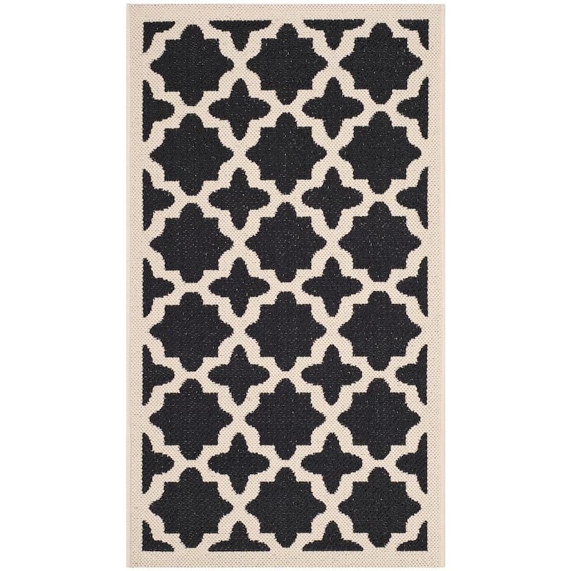 SAFAVIEH Courtyard Dorthey Indoor/ Outdoor Waterproof Patio Backyard Rug - 2' x 3'7" - Black/Beige