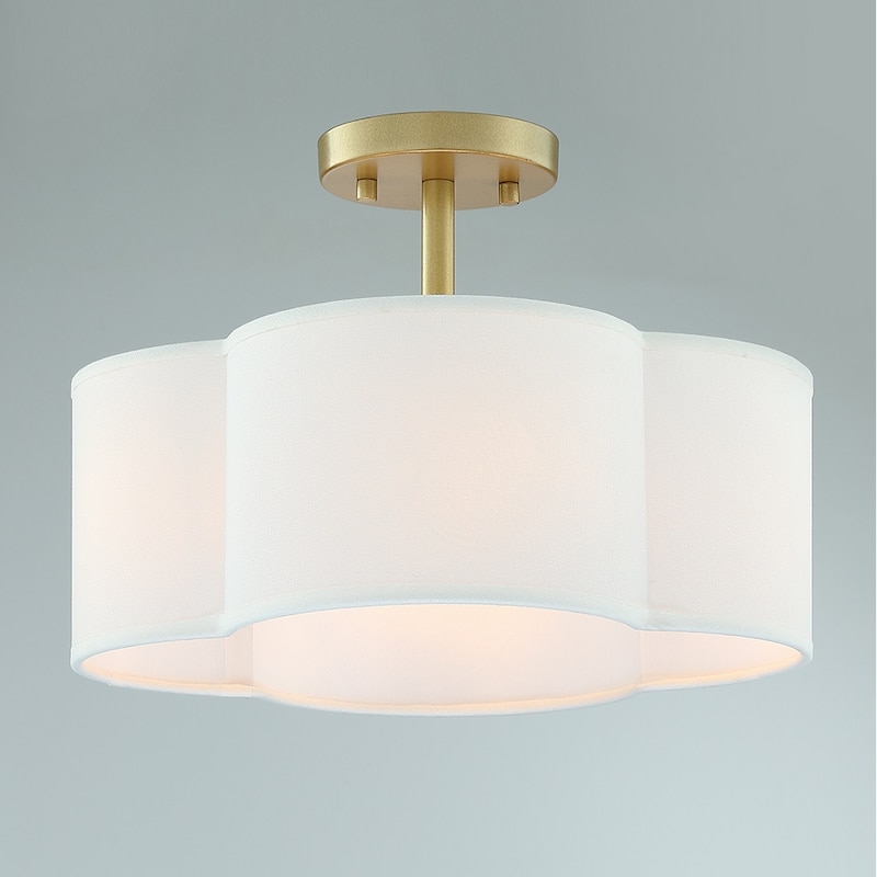 Martina 4-Light Semi-Flush Mount Light with White Scallop Fabric Shade - 14 in. W - 14 in. W