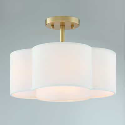 Martina 4-Light Semi-Flush Mount Light with White Scallop Fabric Shade - 14 in. W