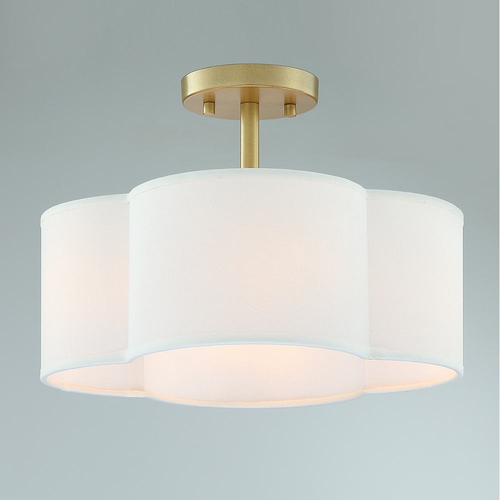 Martina 4-Light Semi-Flush Mount Light with White Scallop Fabric Shade - 14 in. W