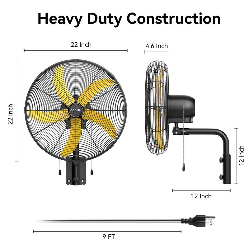 20" Industrial Black 3-Speed Commercial Grade Wall Mount Fan