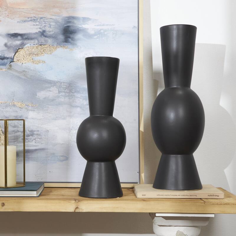 Ceramic Abstract Fluted Round Decorative Vase - Set of 2 White or Black - Roche River Decor