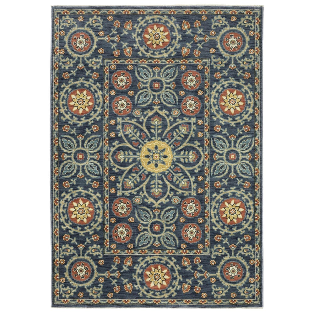 Style Haven Federica Bohemian Medallion Blue/ Rust Fringe Edge Area Rug