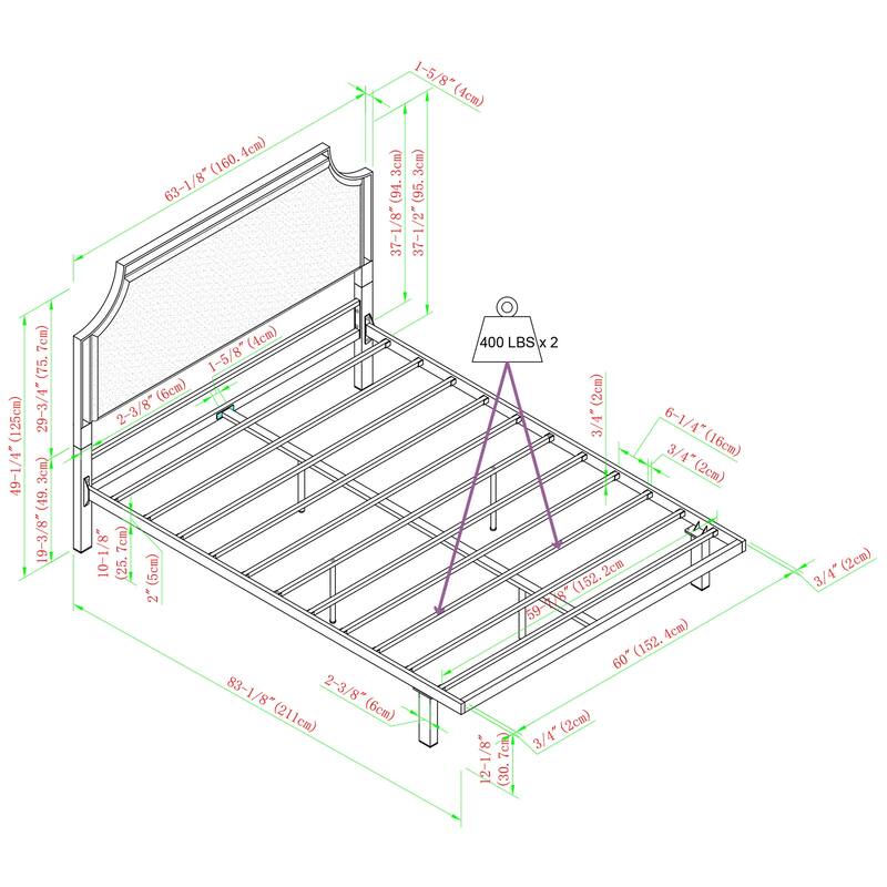 Classic Upholstered Queen Metal Bedframe with Removable Insert, Fire Resistant