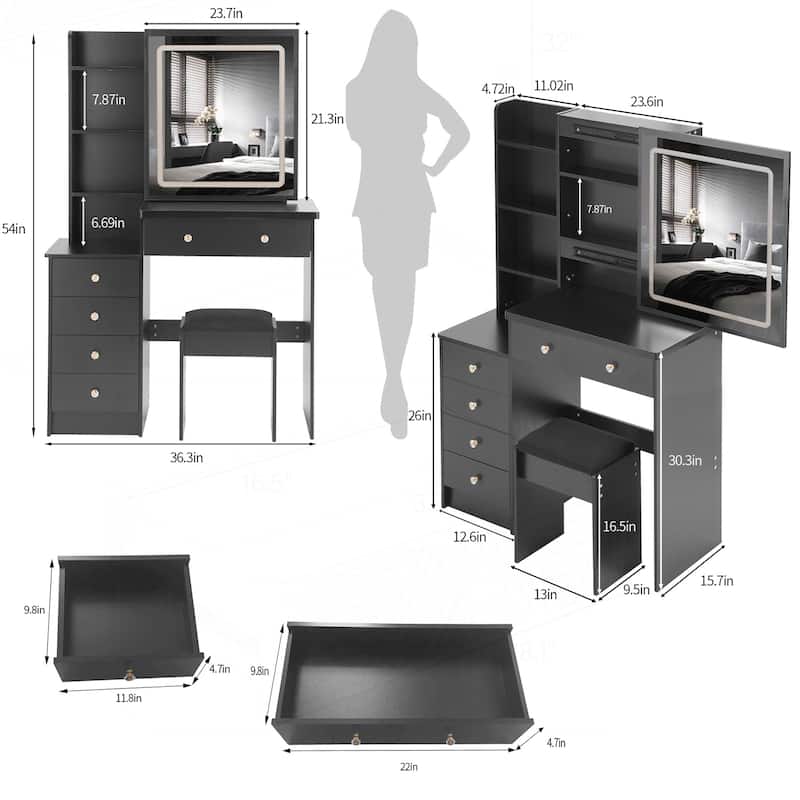 Versatile Bedside Cabinet with Advanced LED Mirror and Abundant Storage