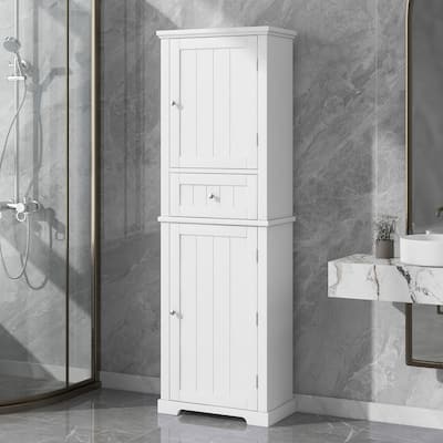 67" Tall Wood 2-door Bathroom Cabinet with Drawer and Adjustable Shelf