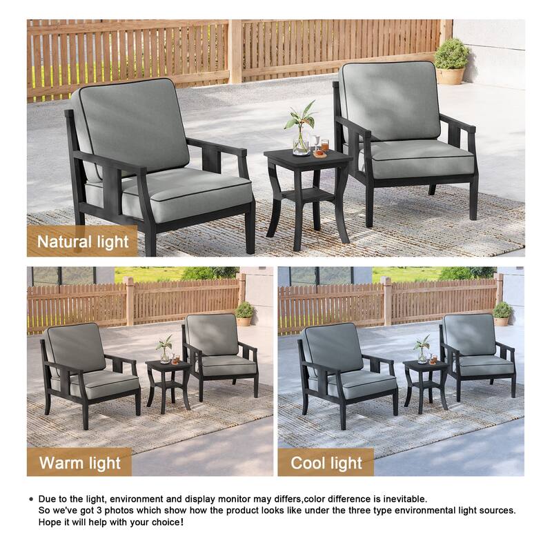 3-Piece Solid Teak Outdoor Patio Furniture Set Armchairs & Storage Table